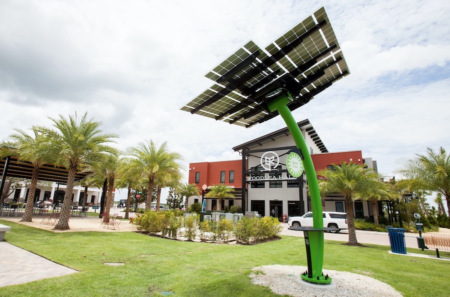 Babcock Ranch solar trees supply solar energy to this Florida community.