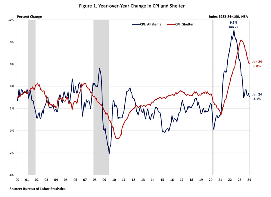 Chart showing Consumer Price Index data and shelter data year-over-year
