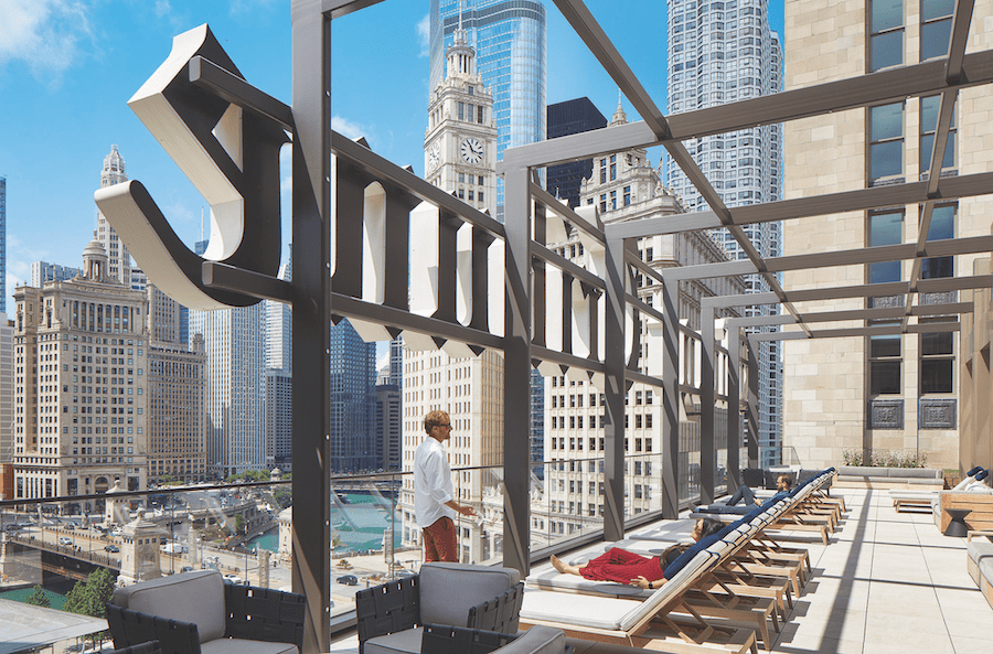 One of the roof decks at the Chicago Tribune Tower, a 2023 BALA adaptive reuse winning project