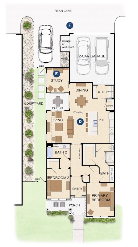 Floor plan for The Cottages at Santa Fe designed by Larry Garnett
