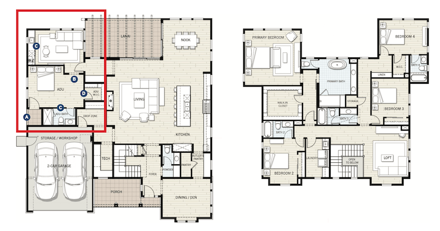 Floor plans of Dahlin's design for an ADU, 20 Cerros Manor