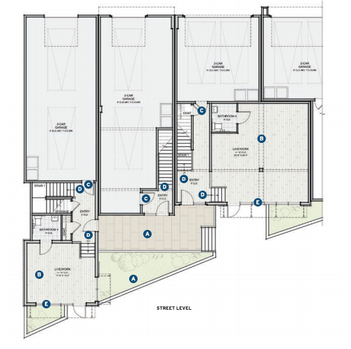 Street level plan for the Prynt townhomes designed by the Dahlin Group 