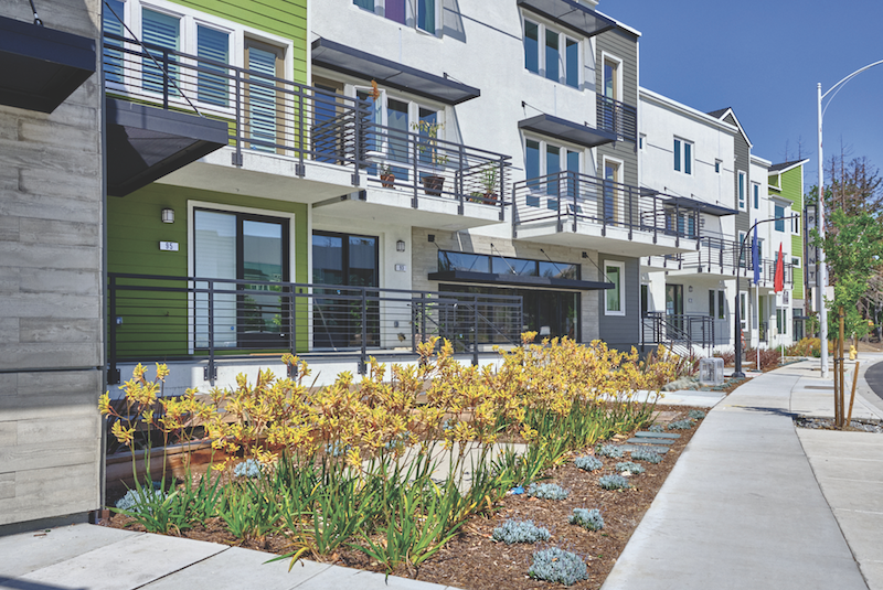 Exterior of the Prynt townhomes designed by the Dahlin Group