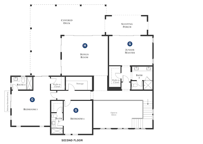 second-floor plan of The Davidson Collection luxury home by Robert Hidey 