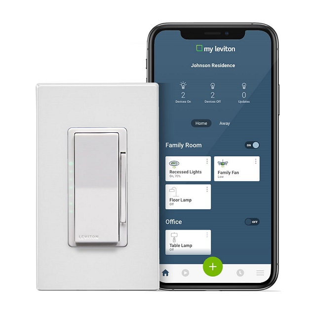 My Leviton offers single app control to the whole home solution, enabling users to seamlessly control home lighting from anywhere in the world using their smartphone or tablet.