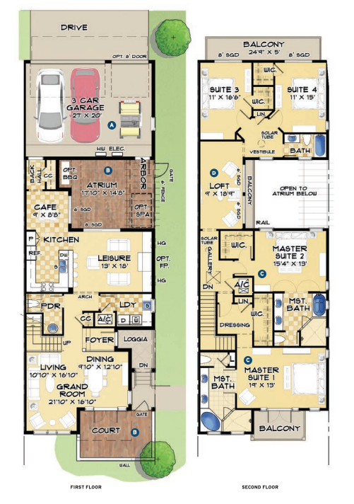 Floor plans for Donald F. Evans' designed Artesian townhomes