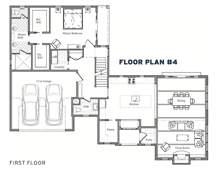 First floor plan of #4 home in Downton Walk, an infill BALA winner