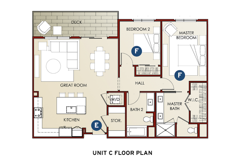 Unit C floor plan in the Eighty-Six Mixed Use design by LCRA