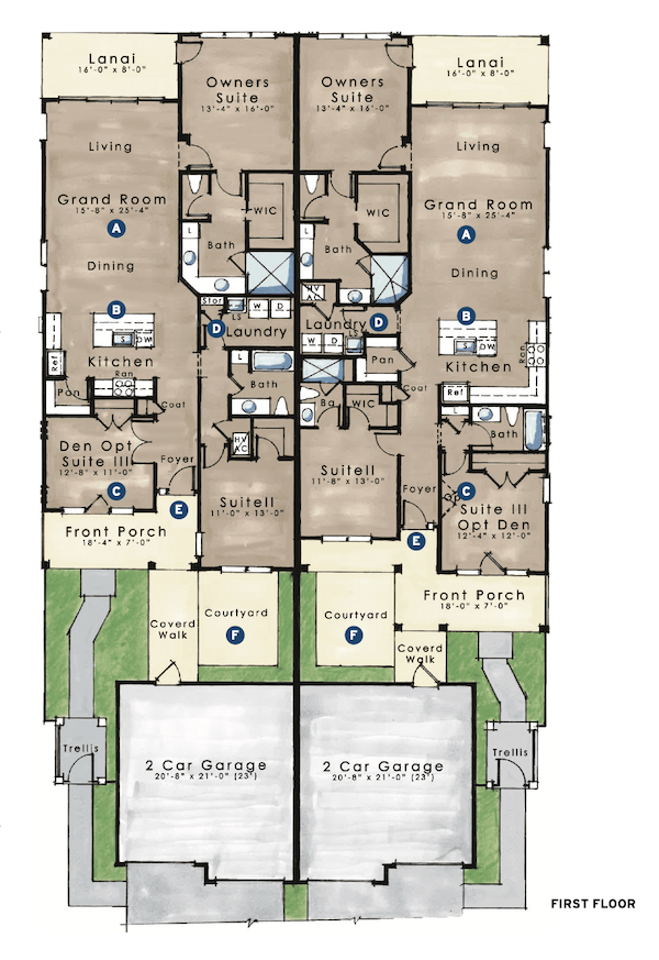 On-the-boards design for Courtyard Duplexes by The Evans Group, floor plan