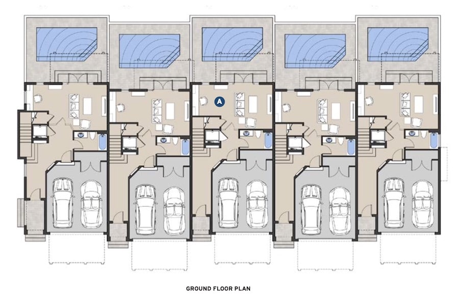 Evans Group design for luxury single-family townhomes, ground floor plan
