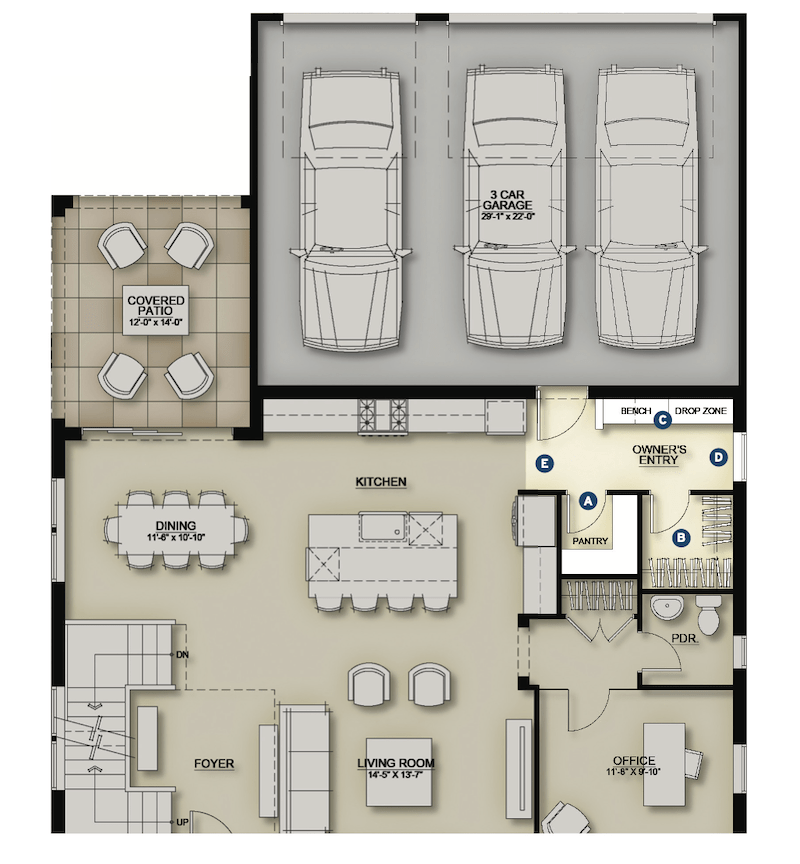 Family entry floor plan in the Vitality Collection-Revive plan by DTJ Design