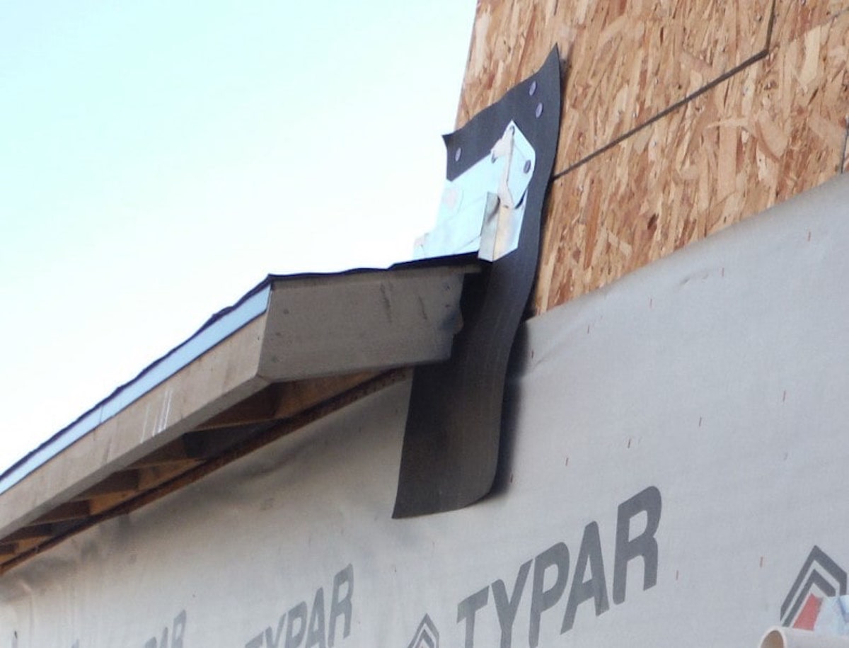 For proper fascia flashing, the lower course of housewrap should be tucked under the fascia flashing  ​