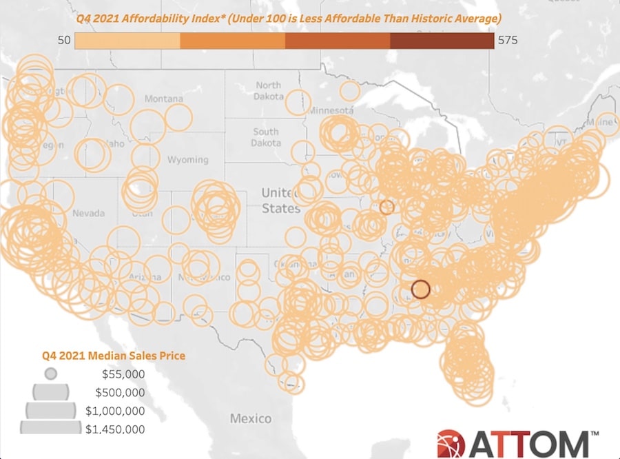 Map showing home affordability index Q4 2021