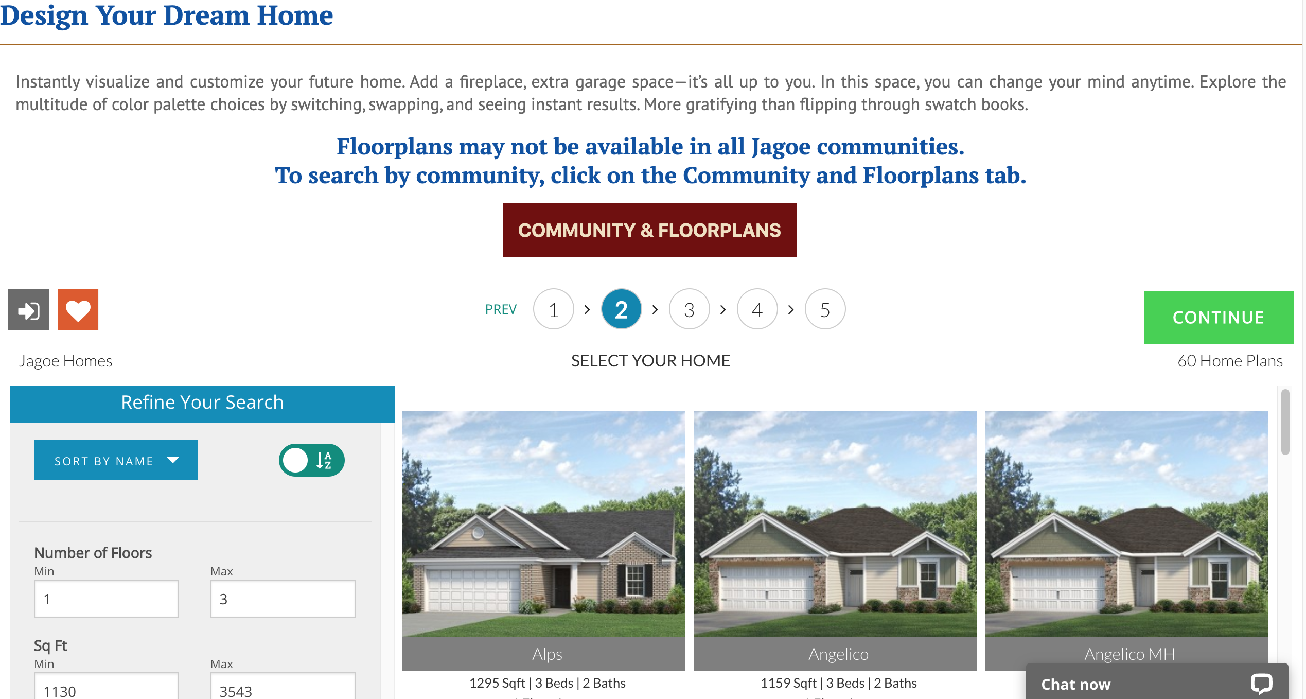 Screen grab of virtual design center on Jagoe Homes website