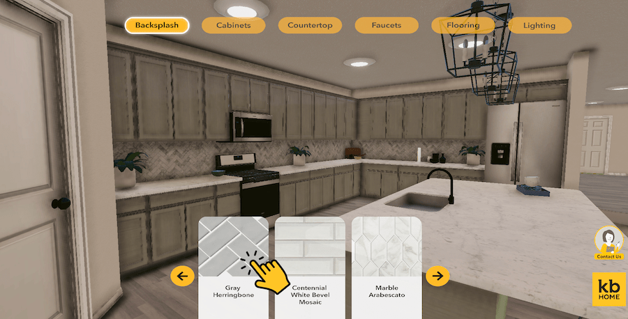 Select different kitchen materials in the KB Home virtual model in the Metaverse.