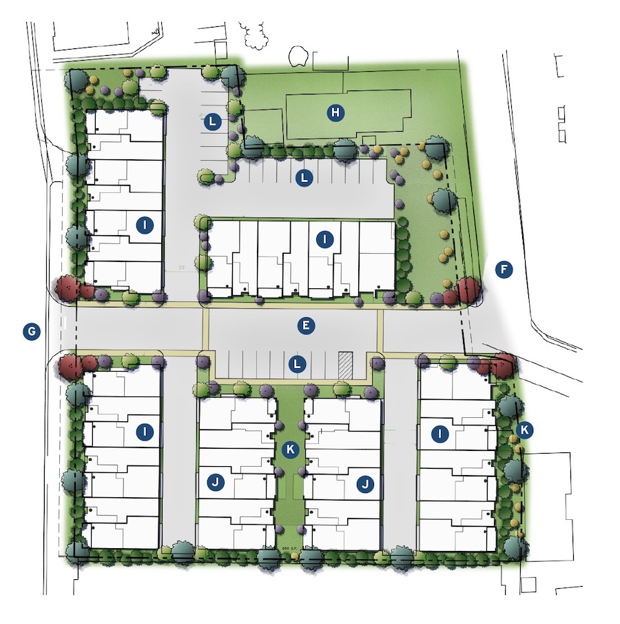 Site plan for Kevin L. Crook Architect's three-story townhomes 