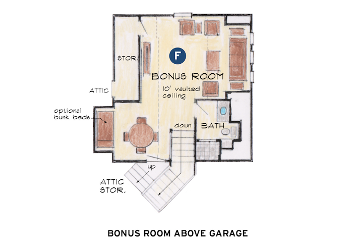 Floor plan for bonus room in Larry Garnett's Counts Alley design