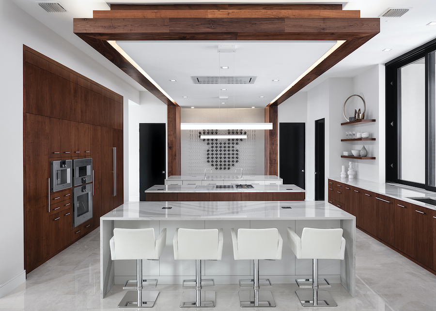 Nyumbani luxury spec home, kitchen interior with three islands