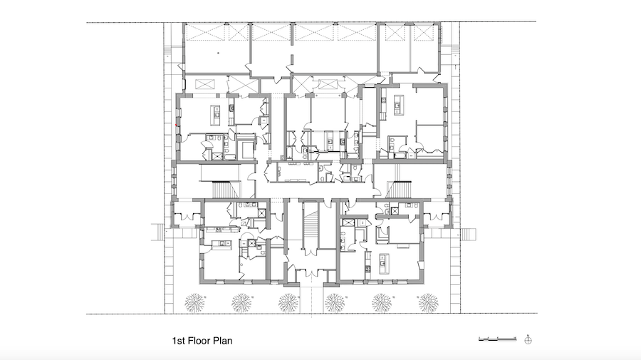 First floor plan in Peabody School Apartments, an adaptive reuse project and 2023 BALA winner
