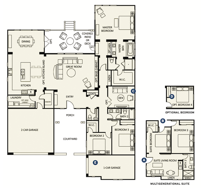 floor plan of Plan 1 multigenerational home design by Dahlin Group Architecture Planning