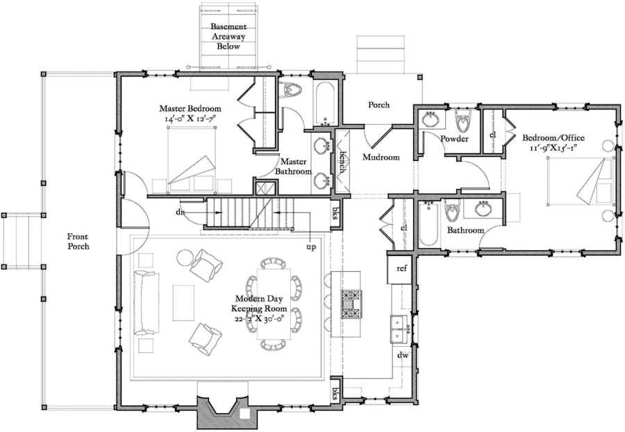 First floor plan of the Persimmon home, a Russell Versaci Architects' design 
