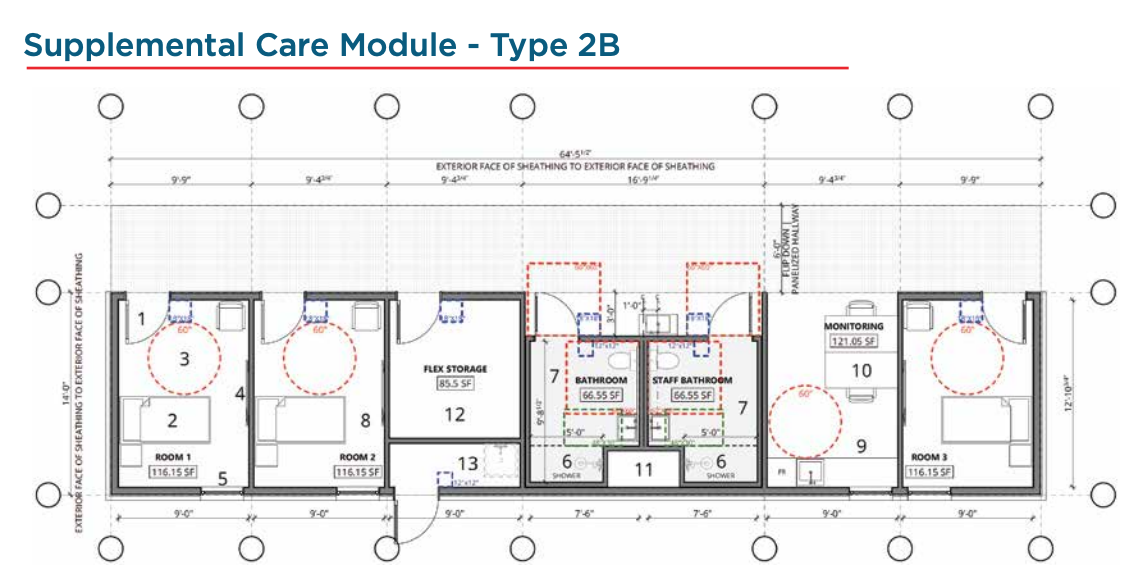 Floor plan of modular hospital bed space