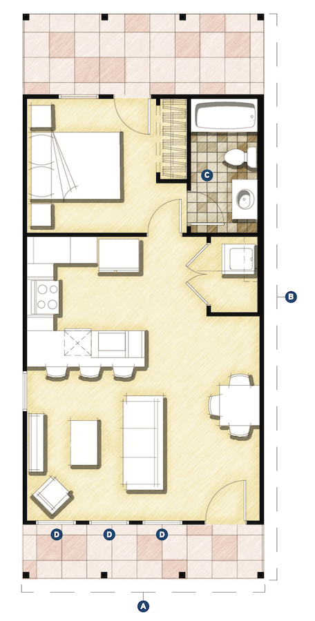 Floor plan for DTJ Design's Cottage Plan, a single-family build-to-rent design