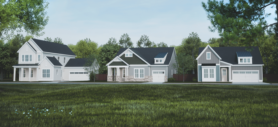 Rendering showing exteriors of GMD Design Group's Westview single-family build-to-rent design