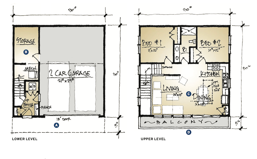 Floor plans for The Aubrey, a single-family build-to-rent design by TK Design Associates