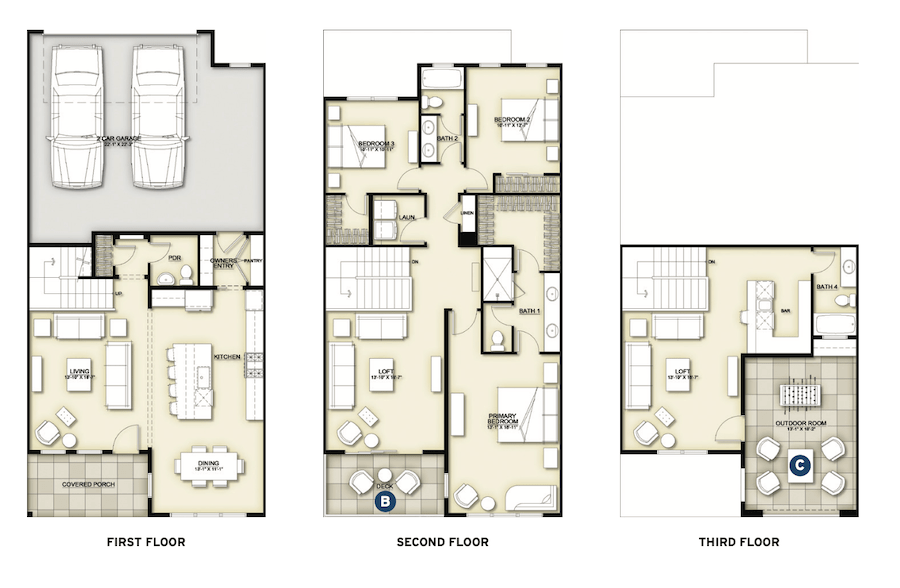 Floor plans for the Springer plan designed by DTJ Design