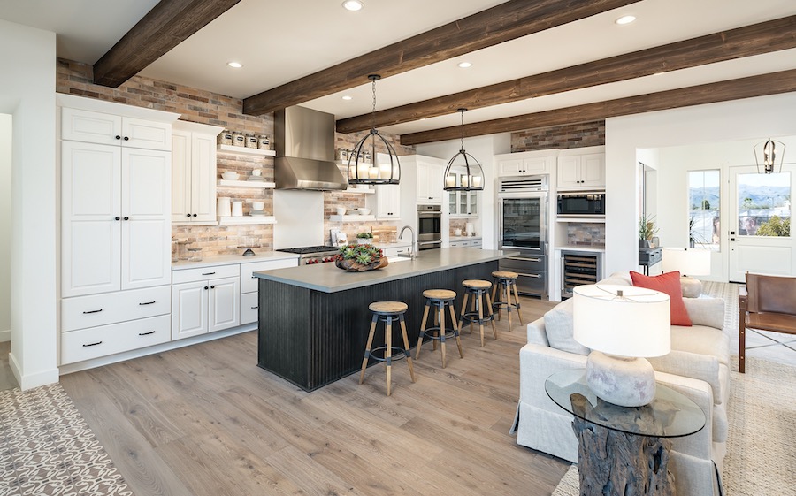 Kitchen and interior living space in the Sterling Grove at St. Helena, a 2020 BALA winner