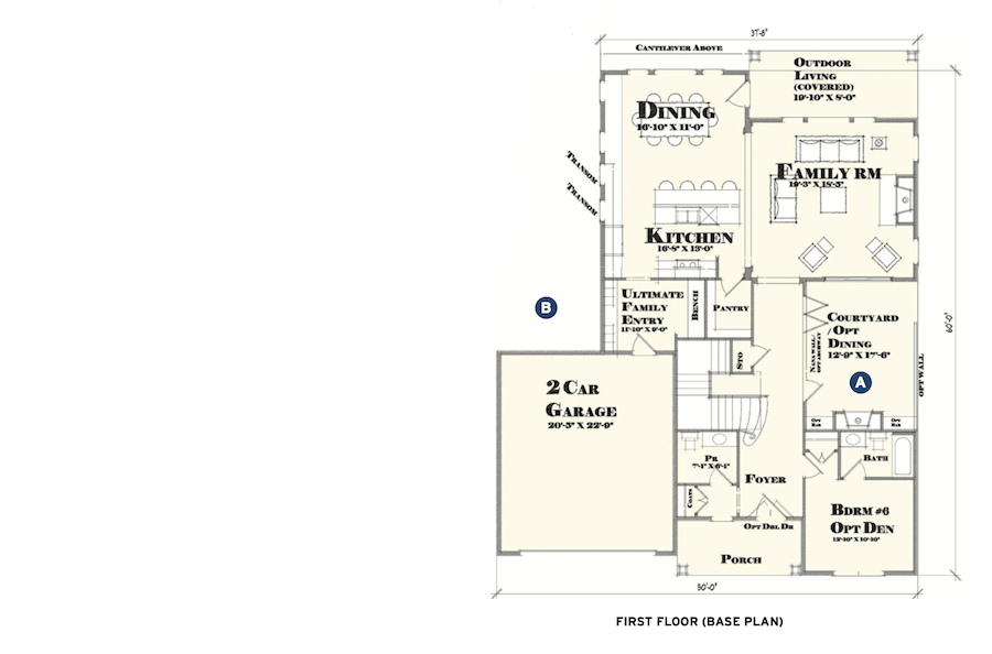 First floor base plan of TK Design & Associates' Plan 350 multi-gen home