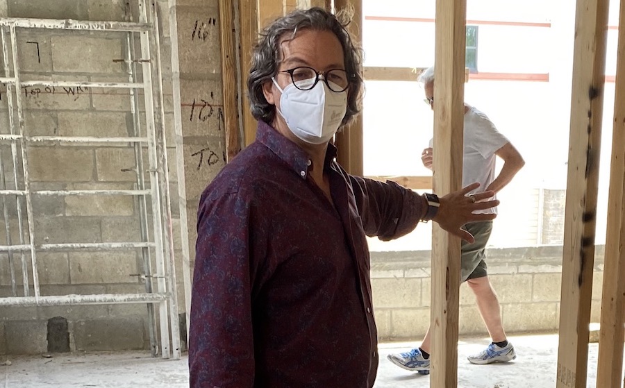 The New American Home 2021 designer Phil Kean on site with a protective face mask for COVID-19 protection