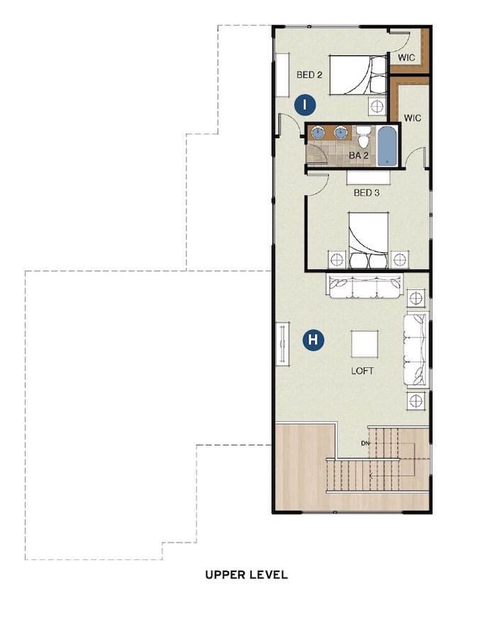 The Carrboro home design, upper-level floor plan