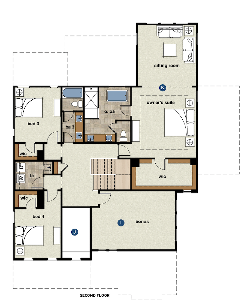 second floor plan of The Dartmouth luxury home design by GMD Design Group