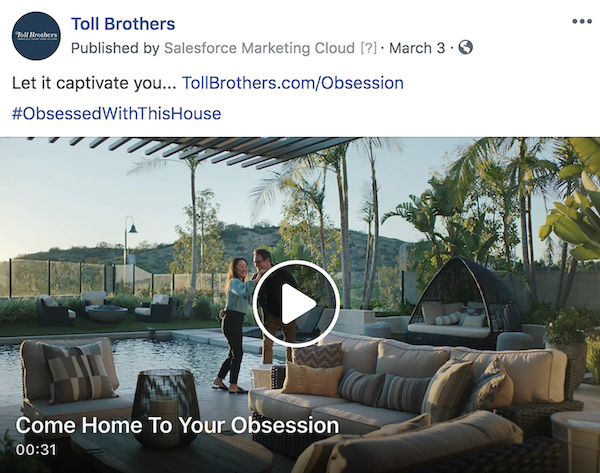 Toll Brothers' Obsession social media campaign for luxury homes shows a couple dancing by the pool