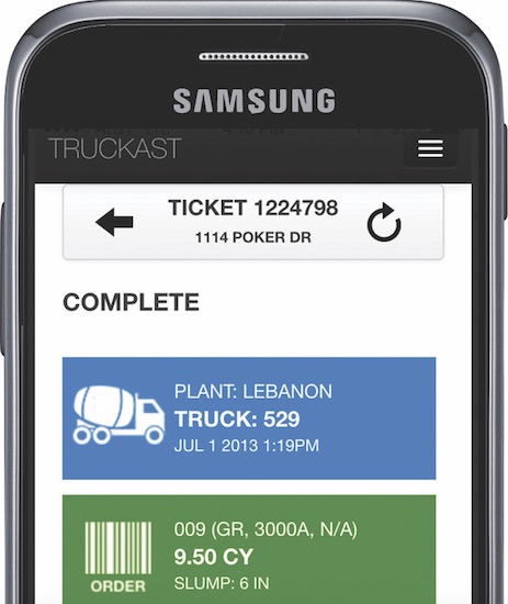 Truckast ready-mix concrete mobile app for builders