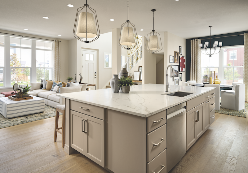 The kitchen, with its kitchen island, in the Ultimate Z.E.N. Home by Thrive Home Builders, Denver