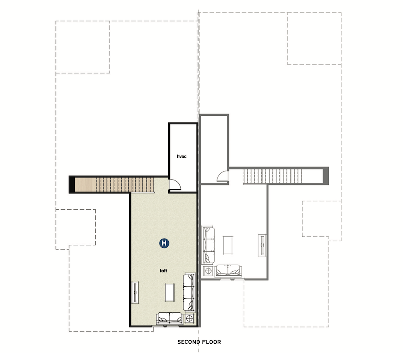second floor plan for the Wellington Duplex multigenerational home design by GMD Design Group