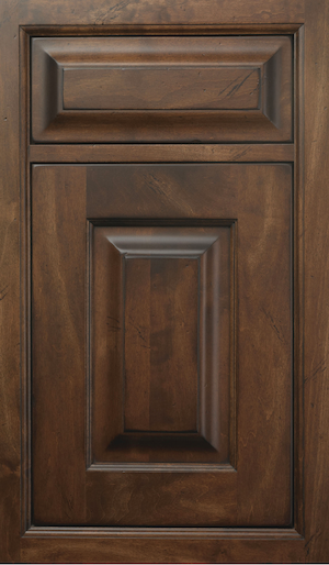 Wood-Mode Alexandria raised-panel cabinet door in Antique Leather finish on walnut