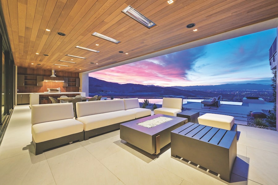 Outdoor living area on pool deck
