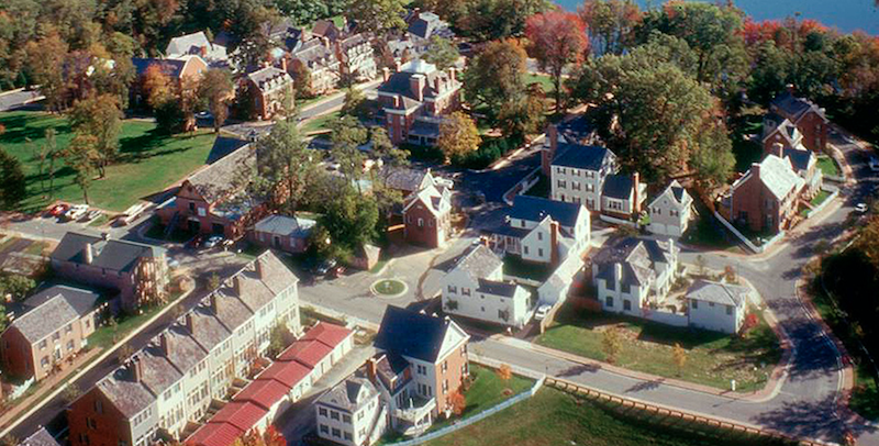 aerial view of the Kentlands community in Maryland, designed using principles of New Urbanism