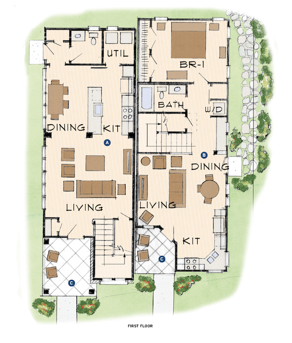first floor plan for infill housing development Black Mountain Cottages