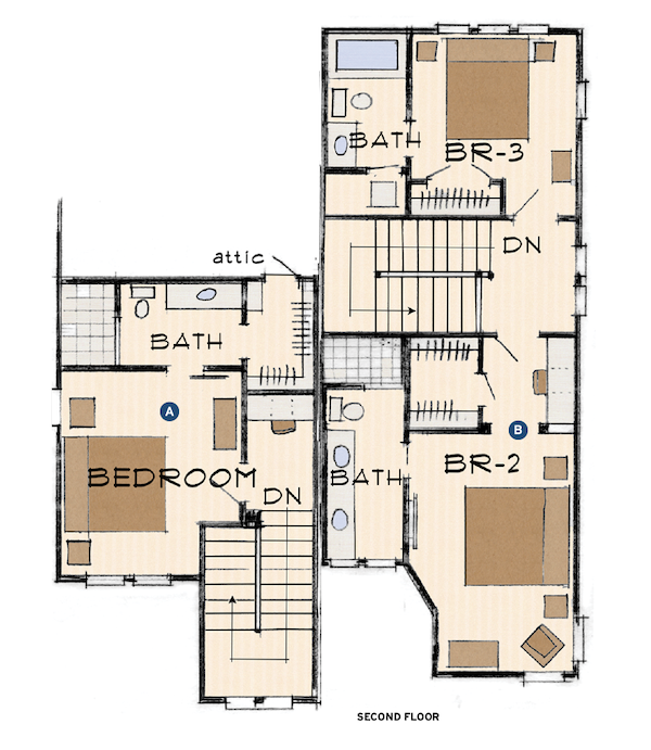 second floor plan for infill housing development Black Mountain Cottages
