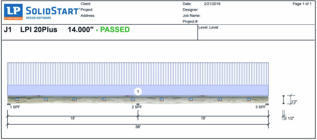 Using software programs, dealers and builders can design the floor system to meet both code requirements and performance metrics. For example, this output shows a multi-span I-joist designed at 16” o.c. which, coupled with a high-performance subfloor, would be suitable for a custom home application.