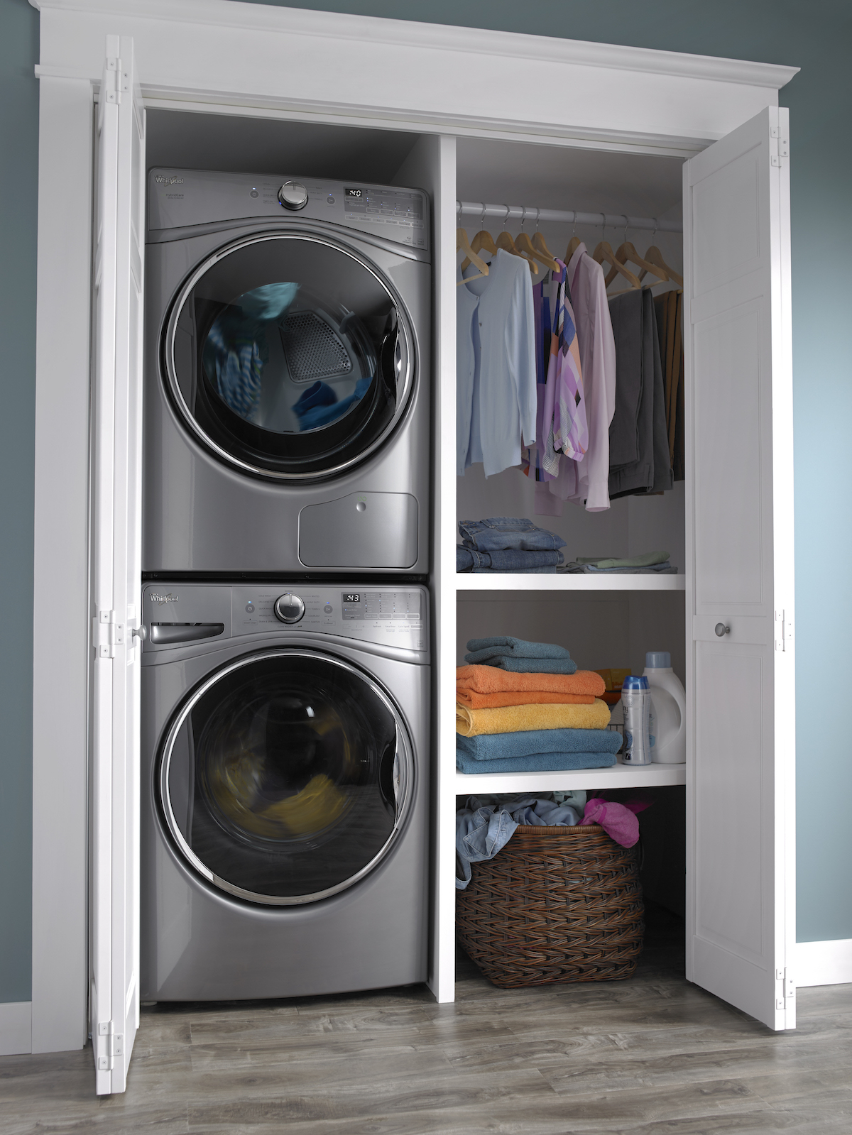 The ventless Whirlpool HybridCare clothes dryer’s Hybrid Heat Pump technology provides the flexibility to place dryers virtually anywhere in the home