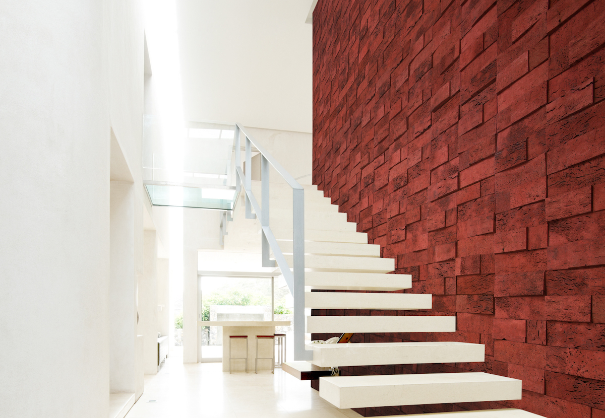 Cork Bricks from Sustainable Materials are three-dimensional pieces of cork bark that serve as wall décor
