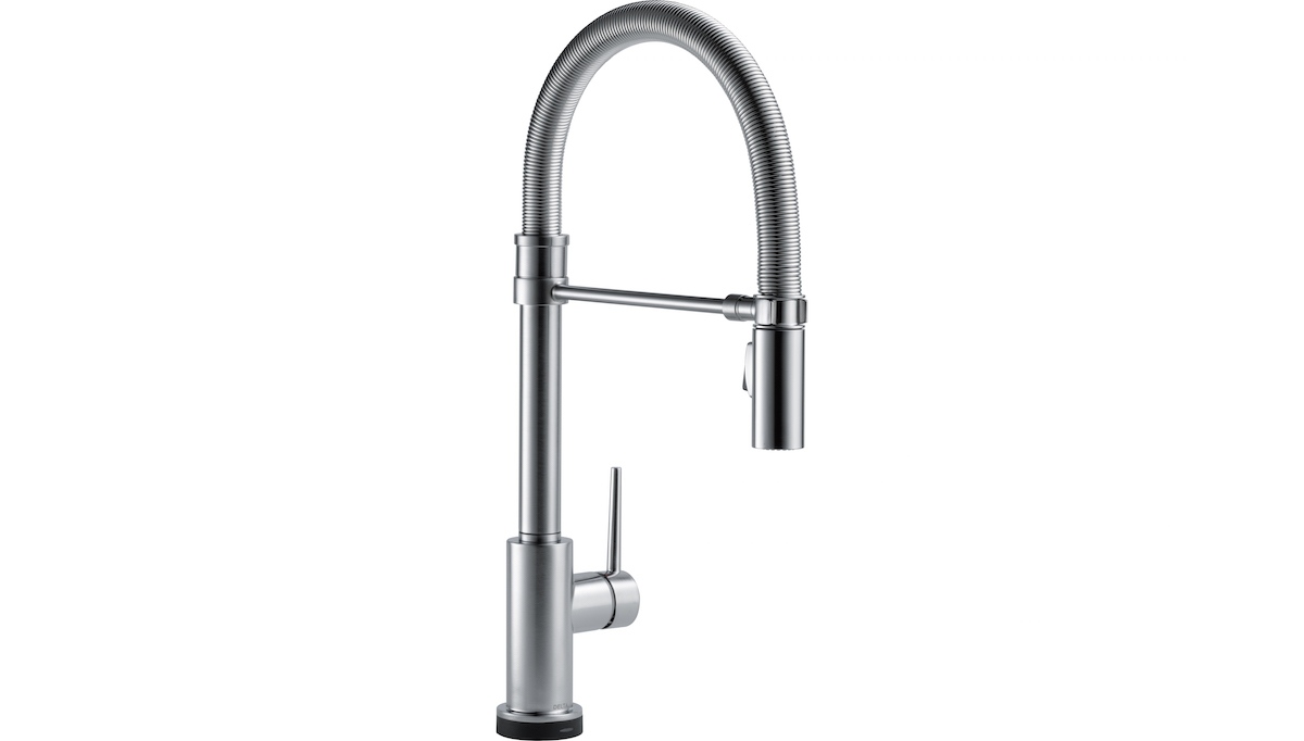 Several Delta faucets, including the Trinsic pull-down model, have Touch2O Technology, where a simple tap (much like the click of a mouse) on the handle or spout stops and starts the flow of water