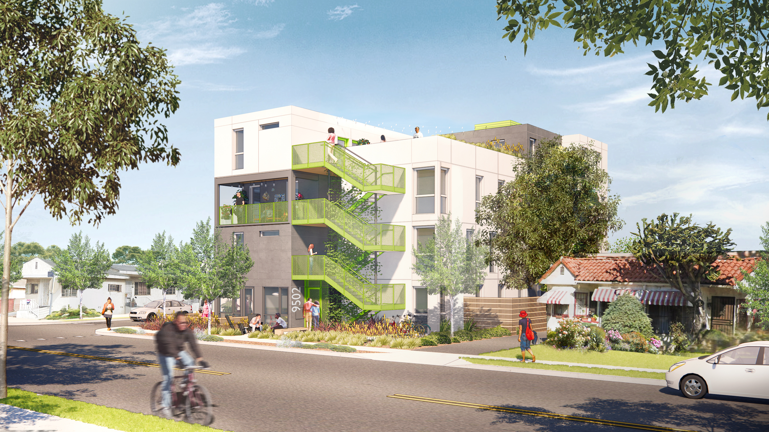 modular transitional housing development rendering