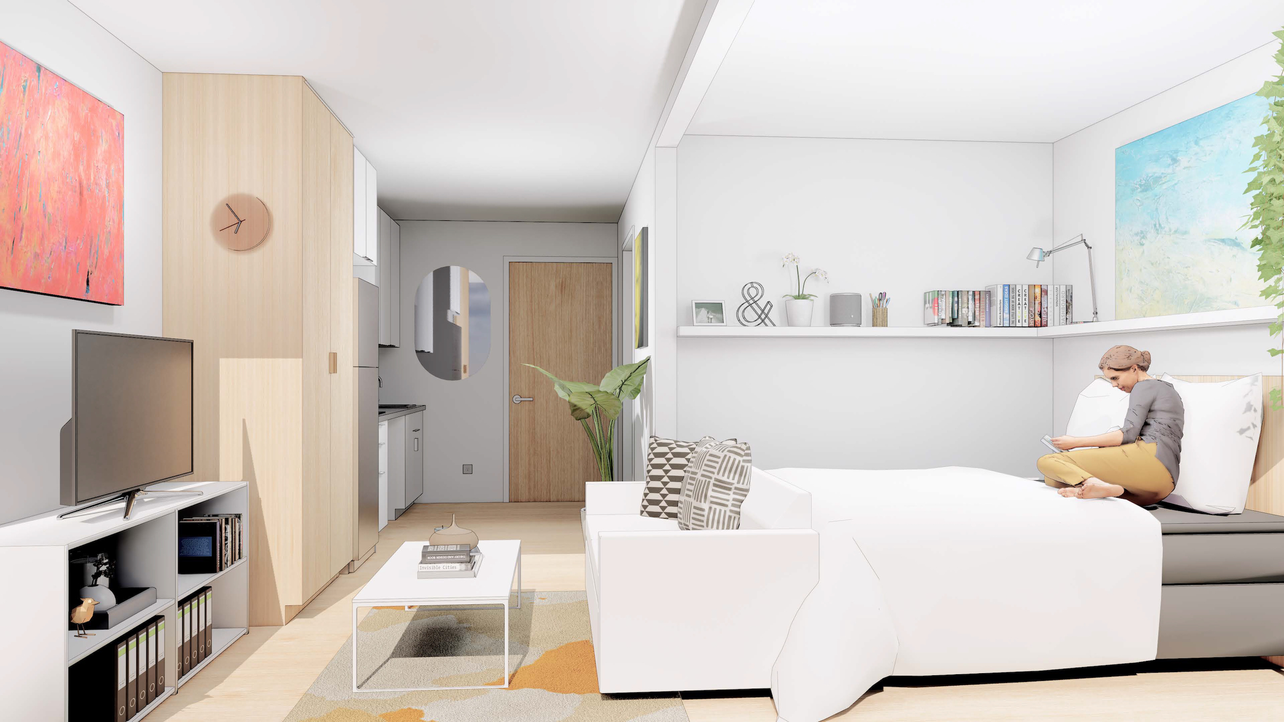 Studio apartment interior rendering modular